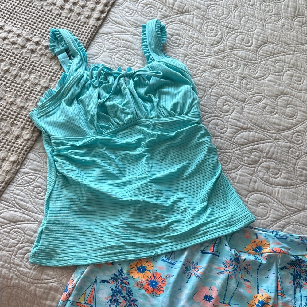 Women’s Aqua Ruched Tankini Swim Top - Aqua